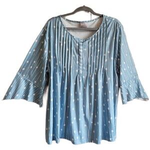 NoraCora Women's Blouse Size 2X Blue White 3/4 Sleeve Flattering Feminine Boho